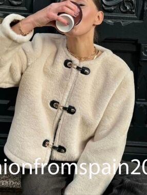 Zara Cream Teddy Toggle Jacket NWOT Cozy Soft Neutral Size XL